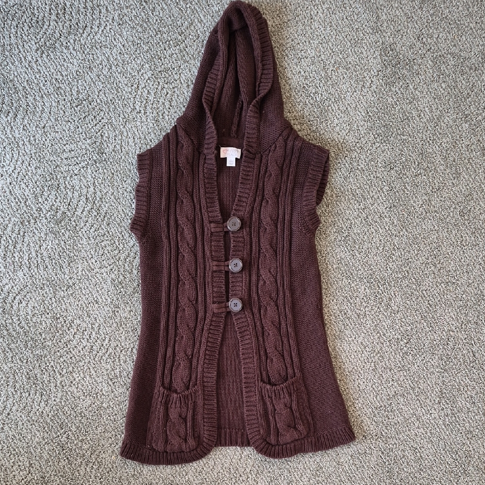 Place Chocolate Hooded Knit Sweater Vest